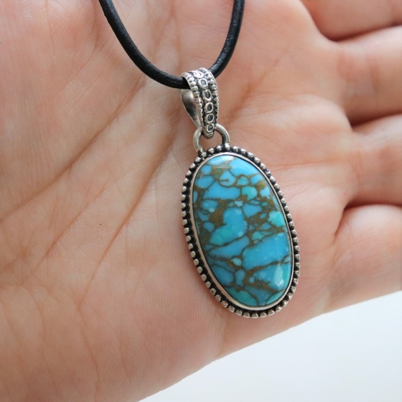 Handmade Jewelry - Turquoise Gemstone 925 Sterling Silver Necklace